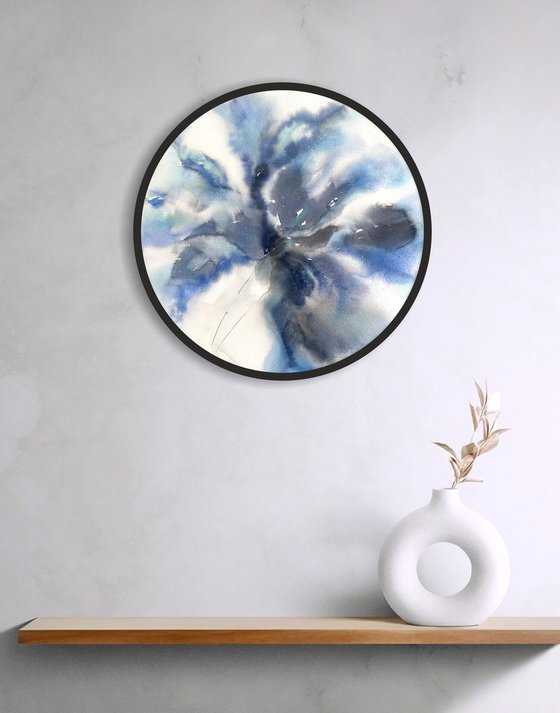 Blue flowers round painting