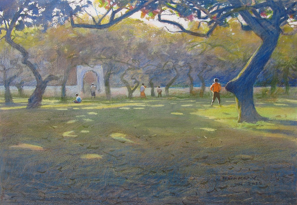 Impressionistic Landscape Watercolour By Bhargavkumar Kulkarni, 19 X 13, Warm Winter, Delhi 2, Original Artwork