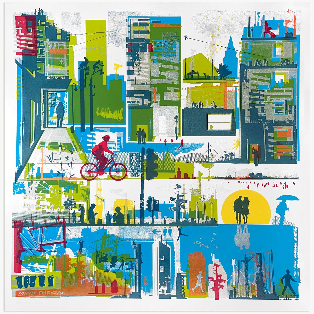 Graphic Cityscapes Screenprint By Chris Keegan, 22 X 22, Inner City Life, Original Artwork