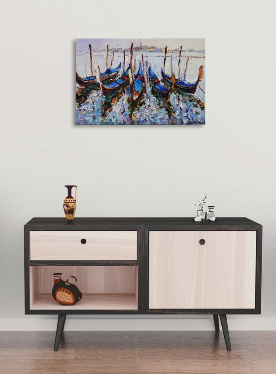 Venice gondolas Original oil painting