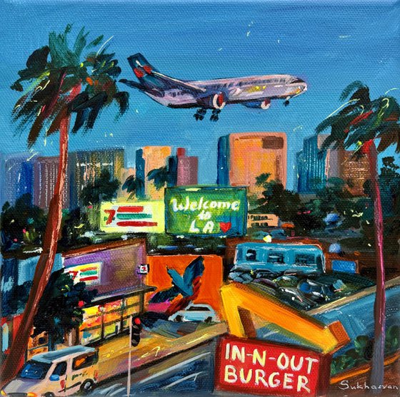 Los Angeles Cityscape with Plane