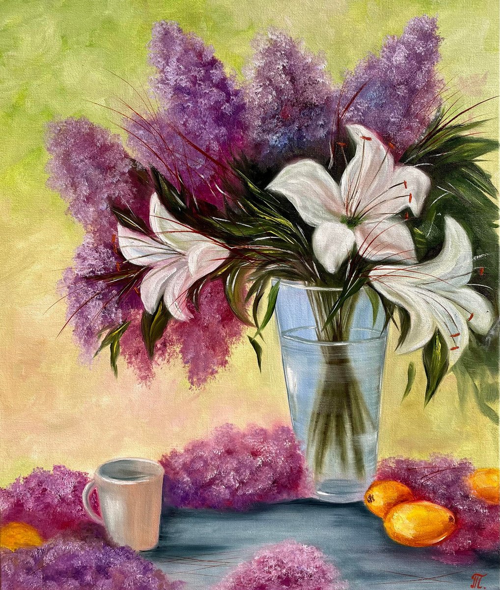 Goodmornig - Lily lilac flowers by Tanja Frost