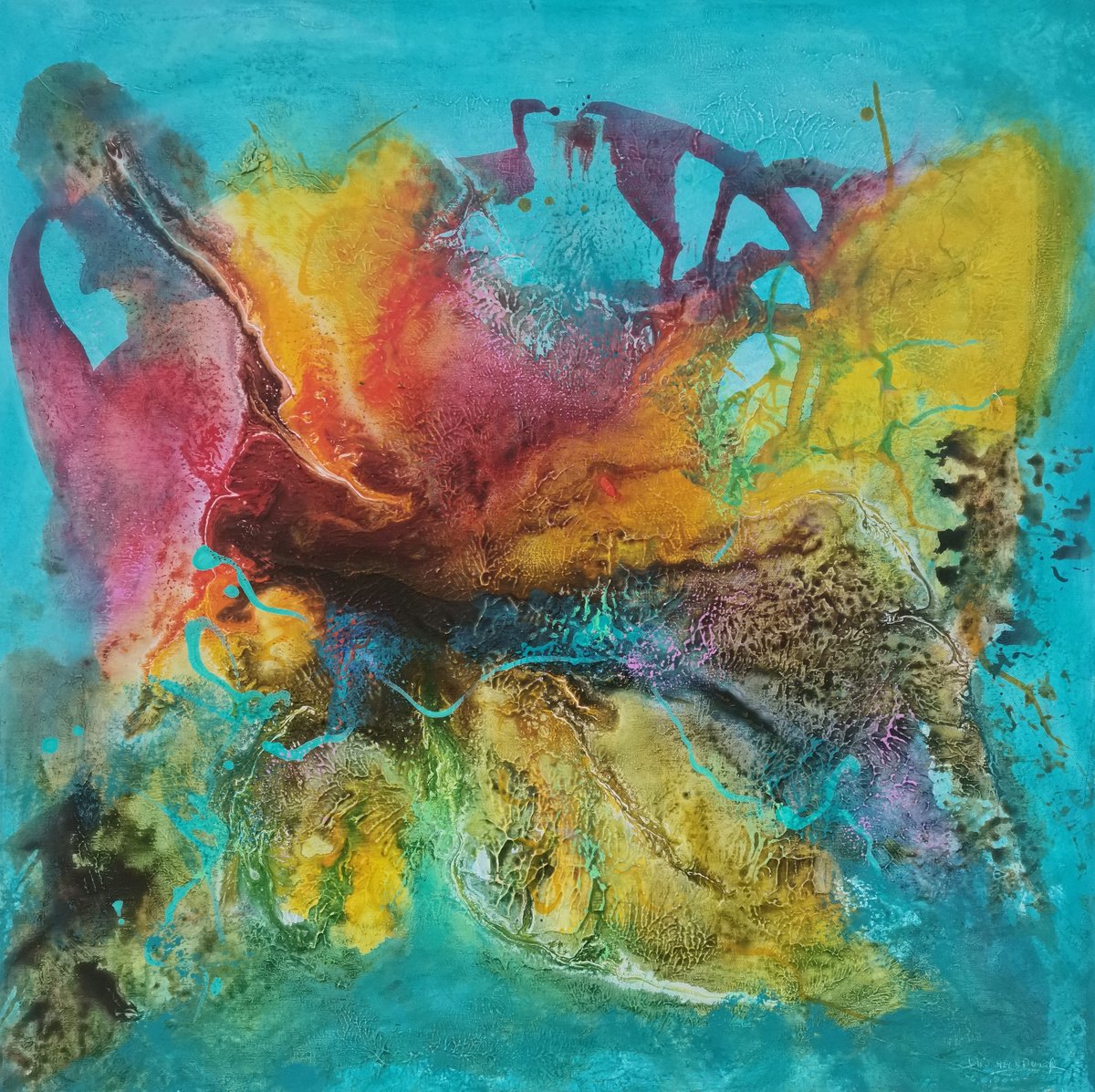 Organic Abstract Acrylic Painting By Doris Duschelbauer, 28 X 28, Like A Butterfly, Original Artwork