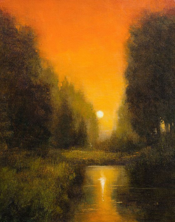 Pond Sunset  4519 impressionist sunset painting