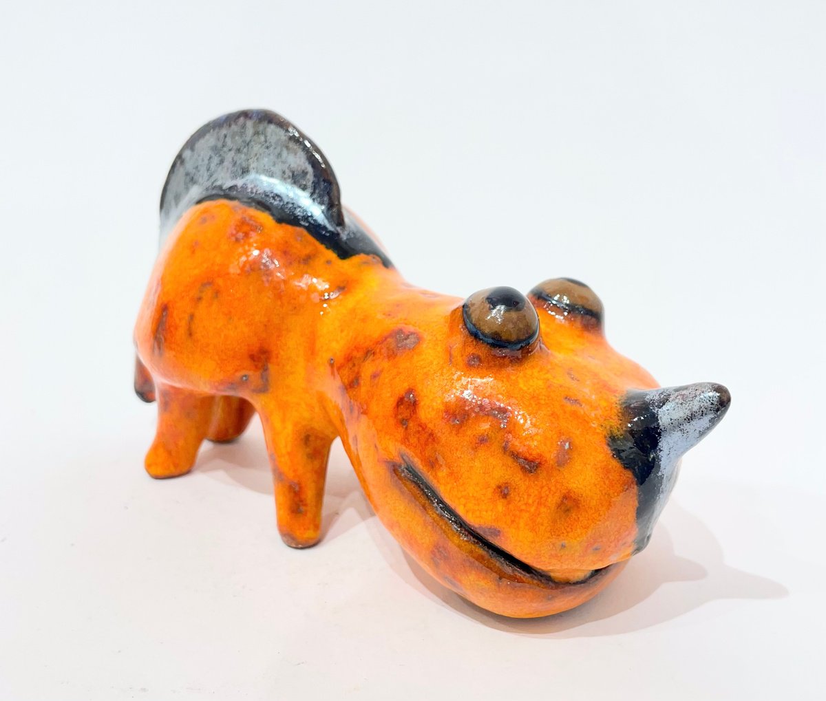 Expressive Animal Clay Sculpture By Viktor Zuk, 7 X 4", Smiles In The Savanna, Original Artwork