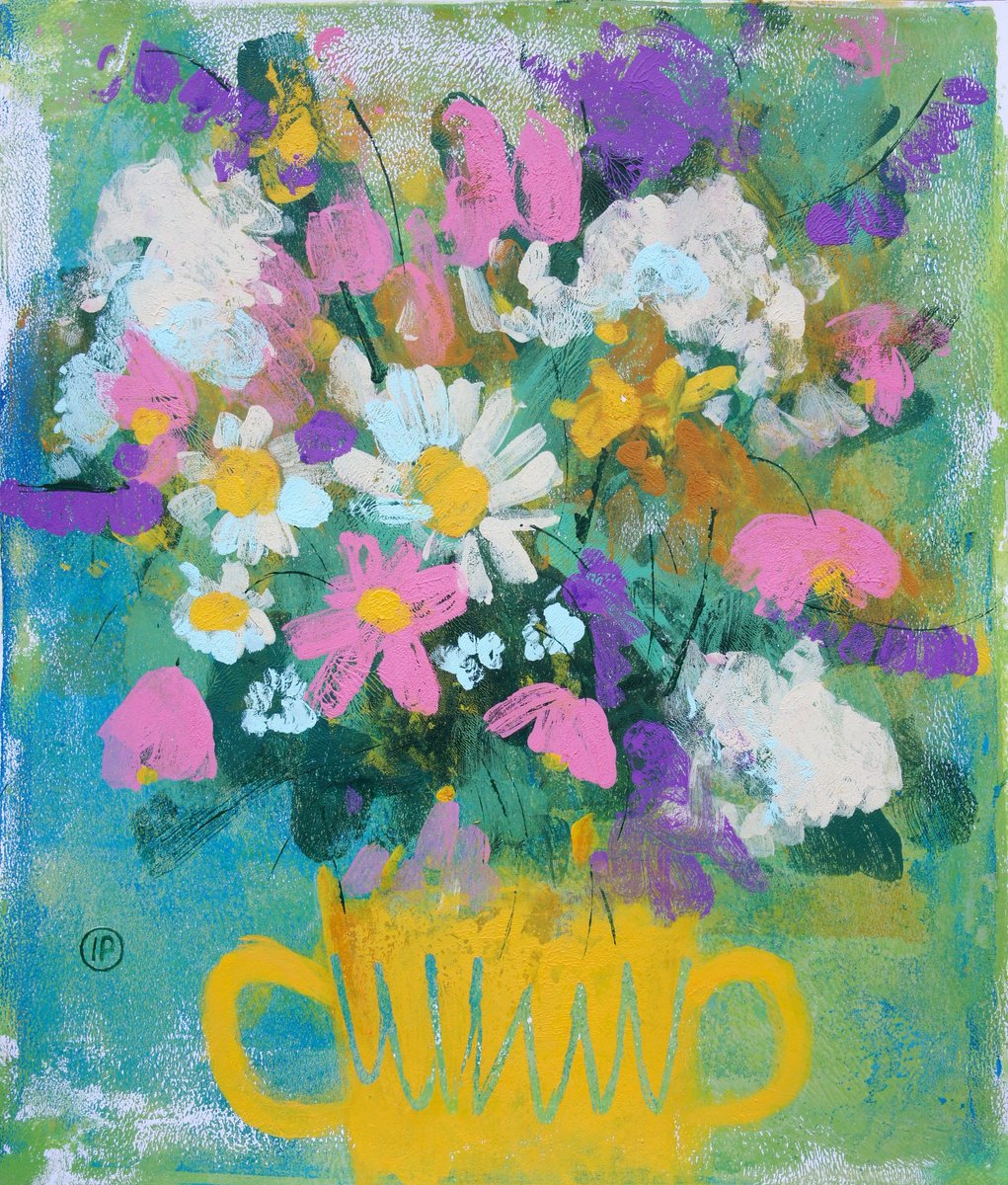 Impressionistic Botanical Acrylic Painting By Irina Plaksina, 12 X 14, Summer In Texas, Original Artwork