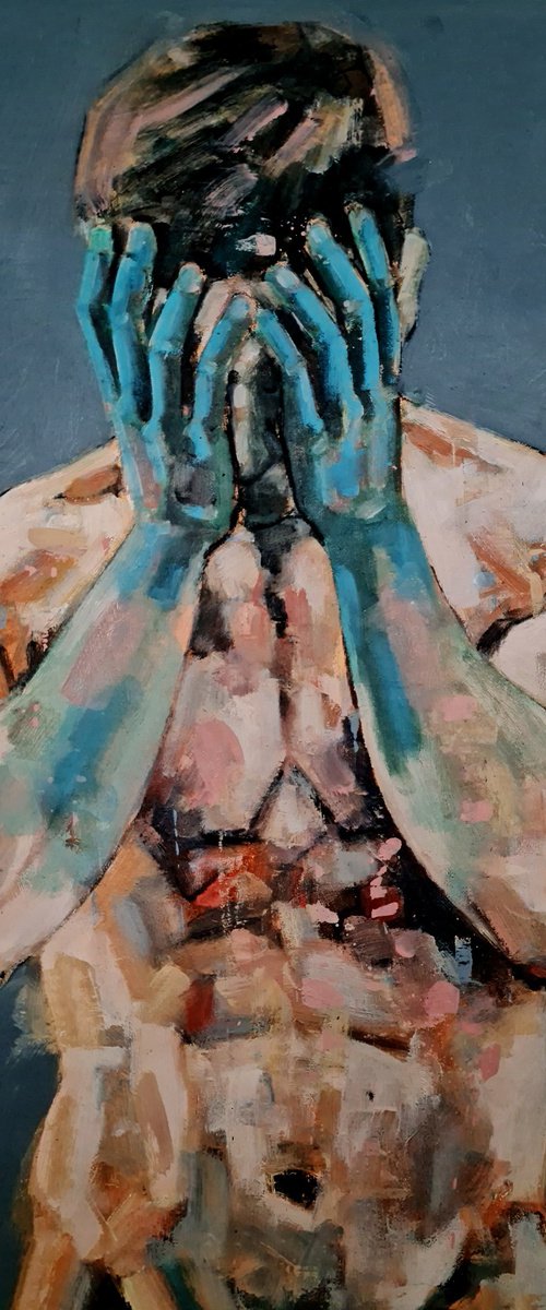 figure with blue hands 5-29-24 by Thomas Donaldson