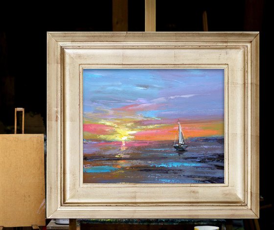 BEST DISCOUNT SPECIAL PRICE " To the gold coast " ORIGINAL PAINTING, SUNSET,SEASCAPE