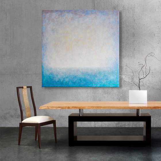 Large Abstract Seascape Painting on Linen Canvas 100×100 cm Ready to Hang