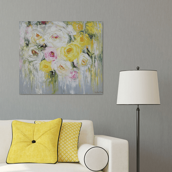 White and yellow(70x80cm, oil painting, palette knife, ready to hang)