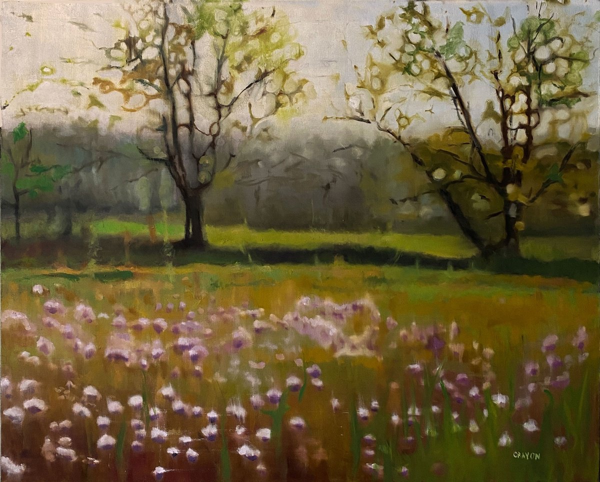 Impressionistic Landscape Oil Painting By Dennis Crayon, 30 X 24, Time To Rest, Original Artwork