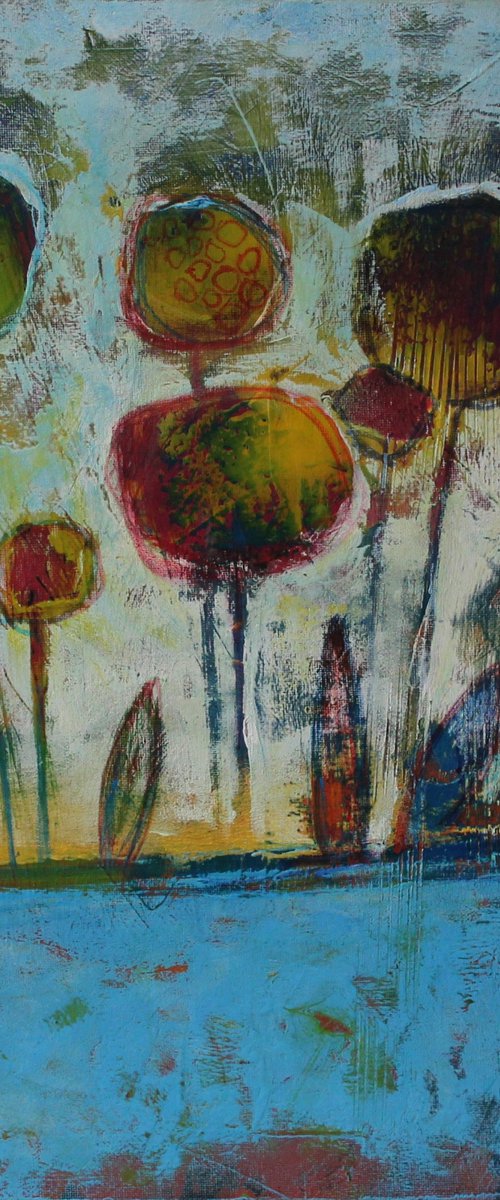 Flowers in a blue pot. by Tatjana Auschew