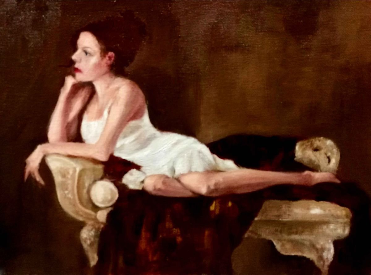 Expressive Portrait Oil Painting By Daniela Roughsedge, 12 X 8, Reclining Pose Study, Original Artwork