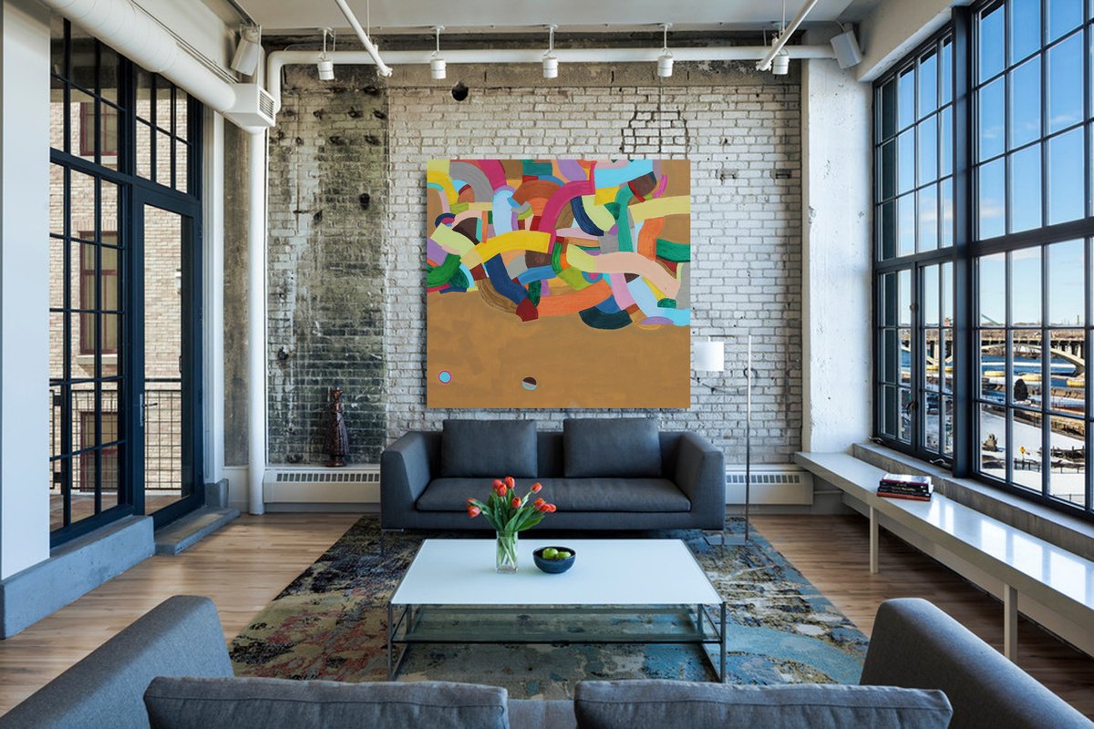 Geometric Abstract Acrylic Painting By Sergiy Dekalyuk, 81 X 76", Composition 25. Way 42, Original Artwork