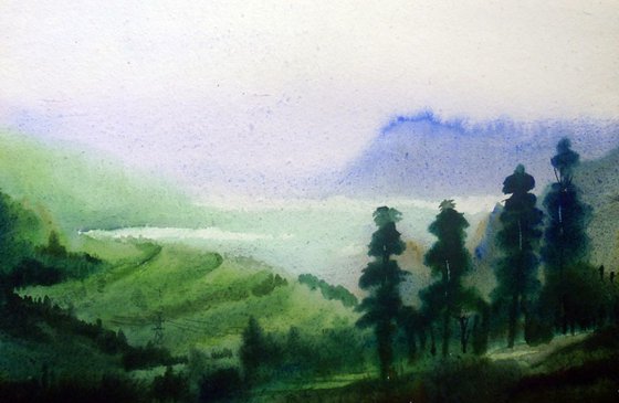 Morning Himalaya Landscape - Watercolor on paper