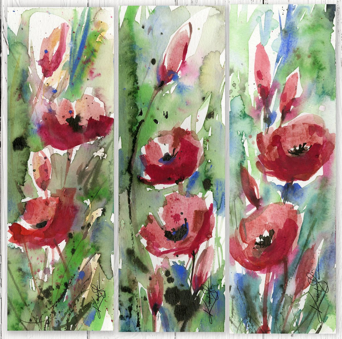 Poppy Love Collection 4 -  3 Watercolor Flower Paintings by Kathy Morton Stanion by Kathy Morton Stanion