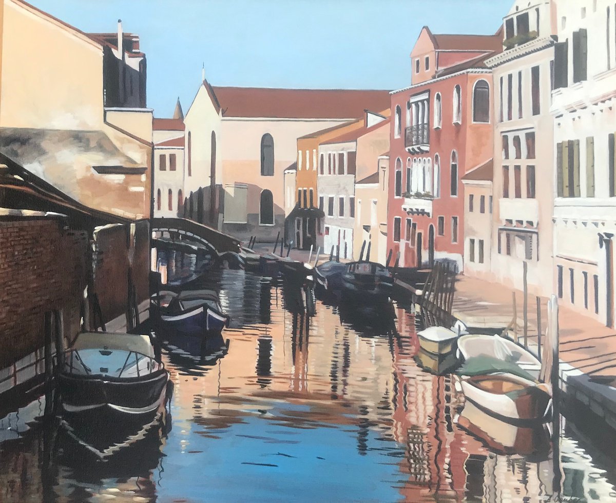 Oil Painting , Venice Backwater By Alison Chambers, 36 X 30, Artwork For Sale On Artfinder