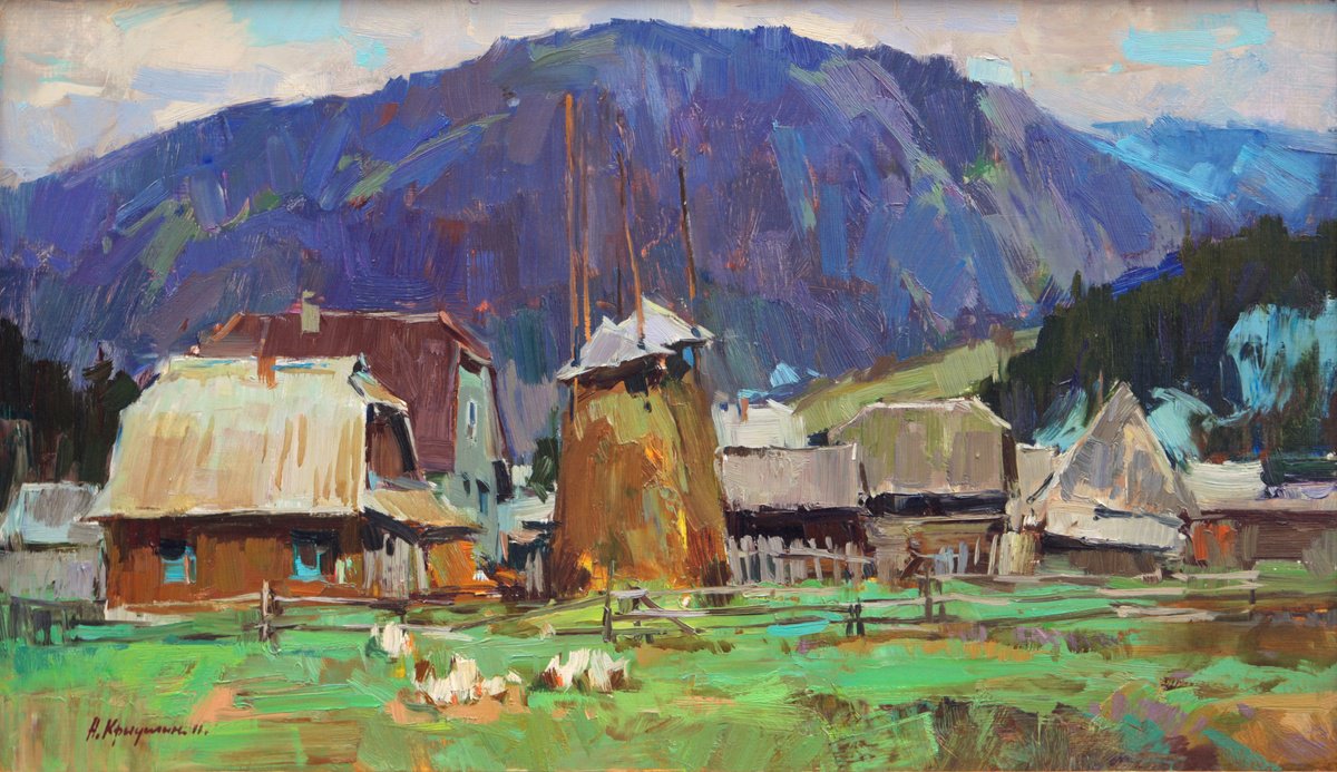 Impressionistic Landscape Oil Painting By Aleksandr Kryushyn, 31 X 18, In The Carpathians, Original Artwork