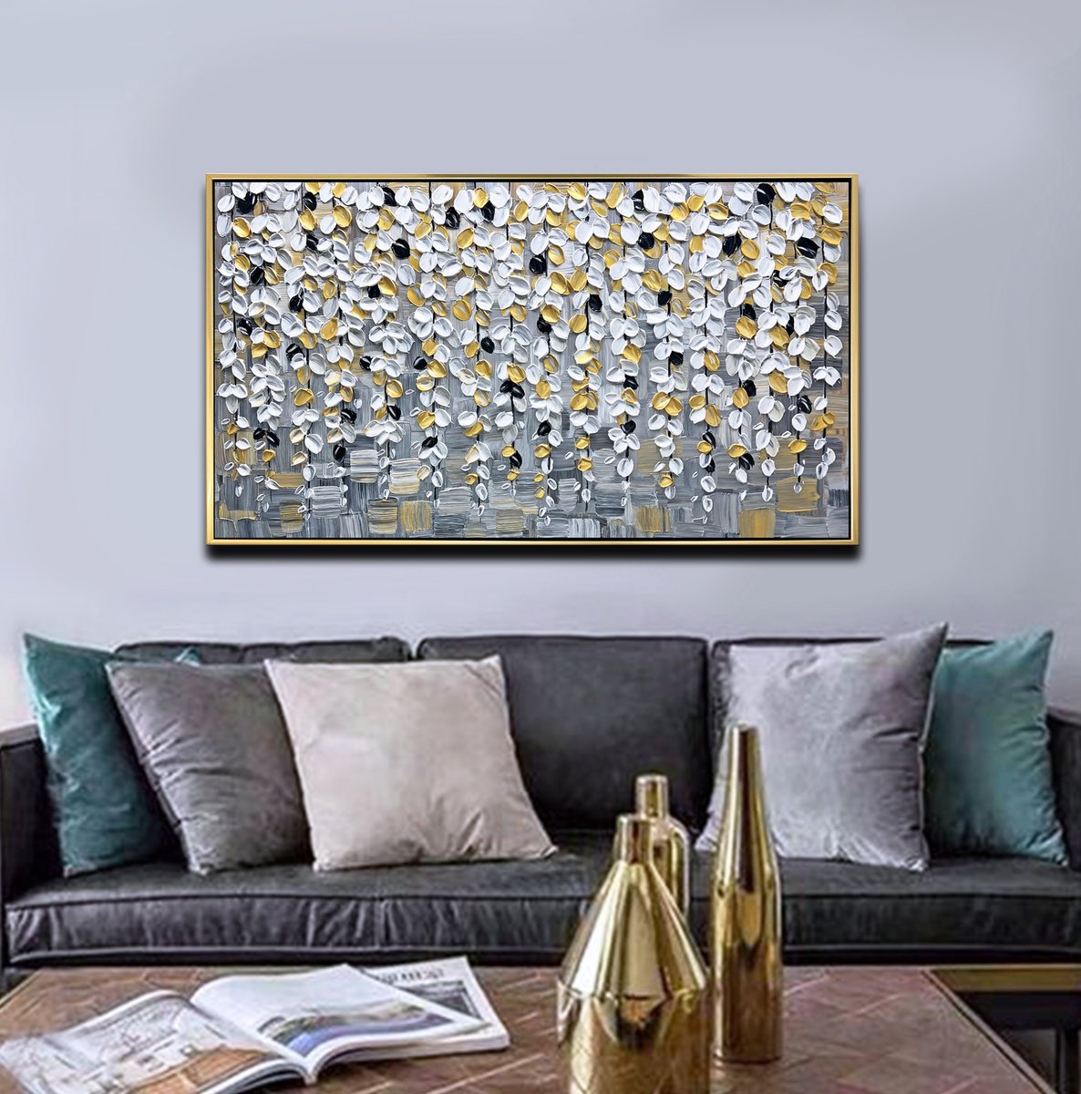 Abstract Acrylic Painting By Lana Guise, 41 X 25", Cascading Petals, Original Artwork