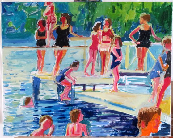lake scene with diving board