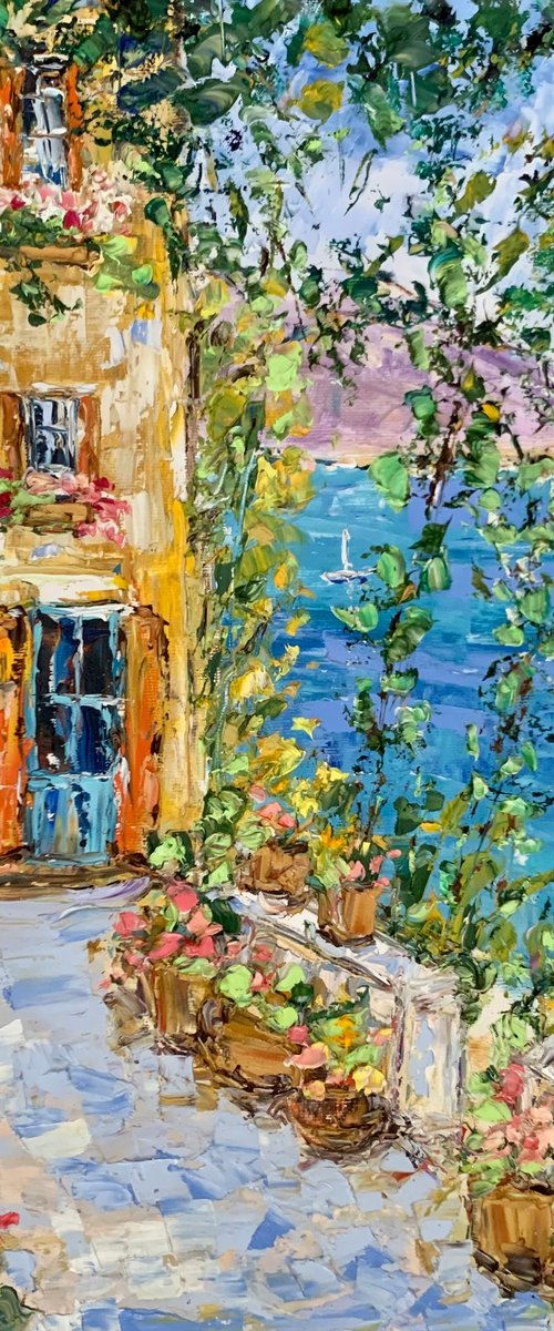 Blooming terrace by the sea by Vilma Gataveckienė