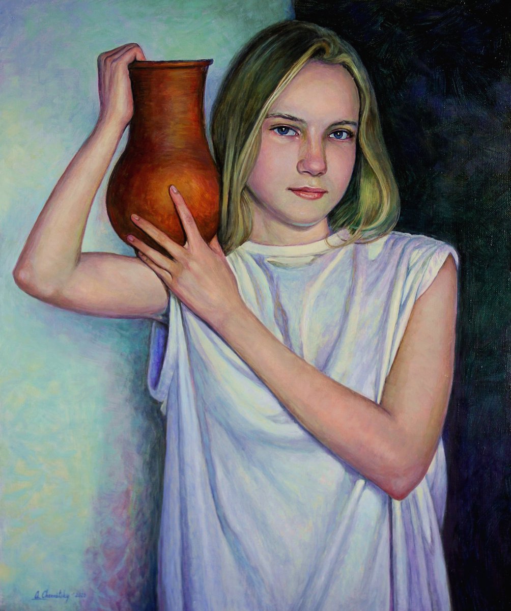 Girl with a jug by Alexander Chernitsky