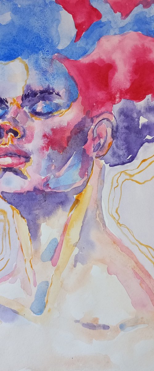 Watercolor abstract portrait 2022, 39.5x30 cm by Tatiana Myreeva