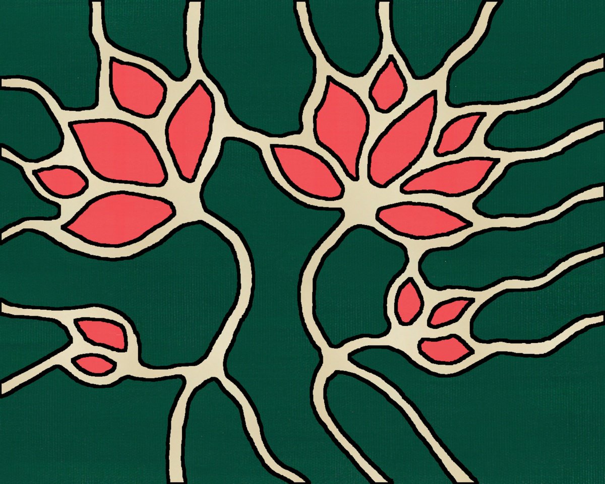 Abstract Botanical Acrylic Painting By Marina Krylova, 20 X 16", Joyful Flowers - Christmas Collection 11, Original Artwork