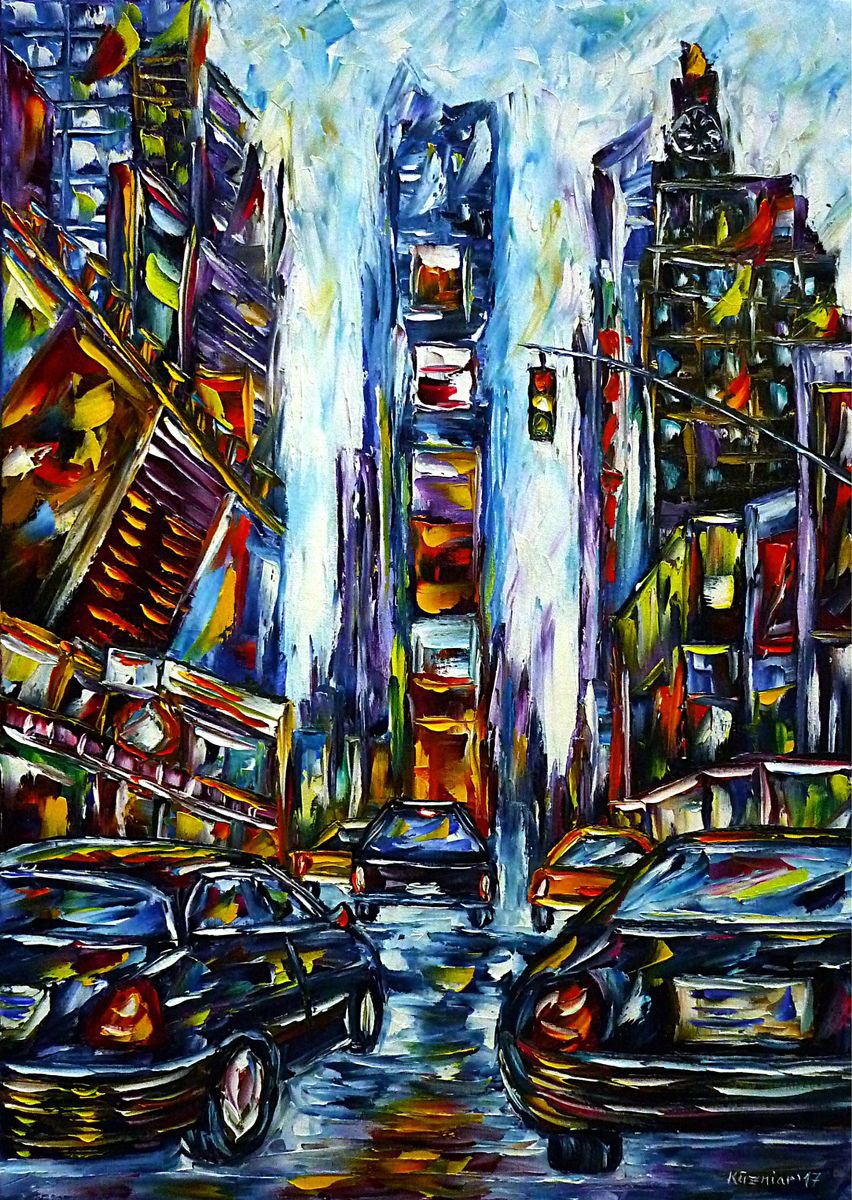 Expressive Cityscapes Oil Painting By Mirek Kuzniar, 20 X 28", New York, Original Artwork