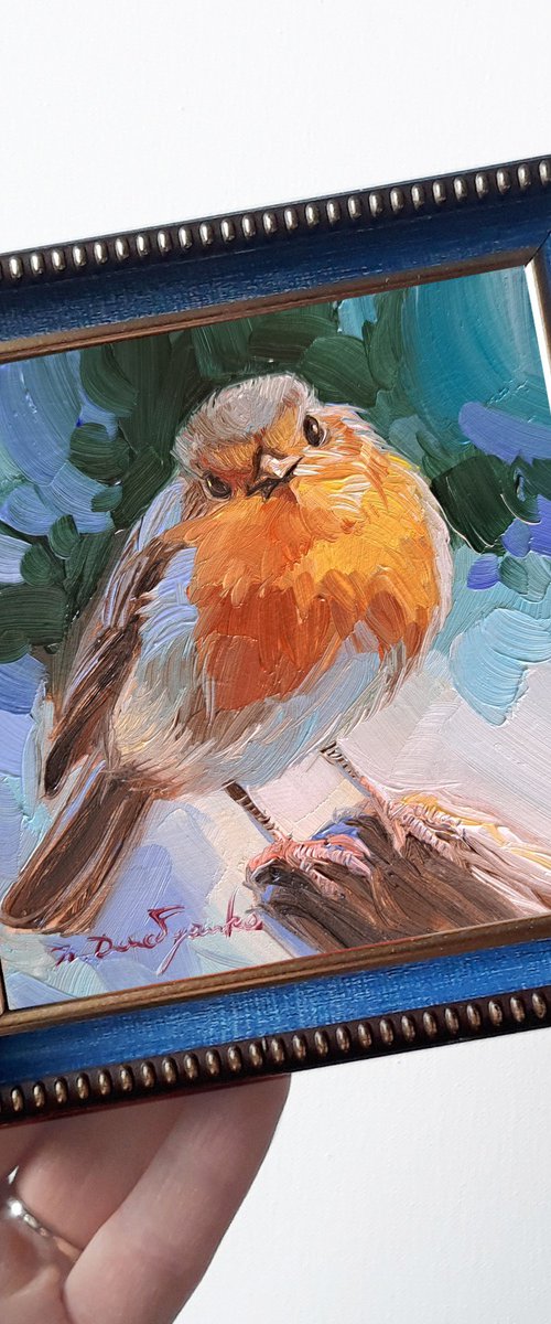 Robin bird painting by Nataly Derevyanko