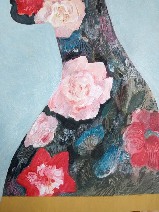 Girl with pink roses