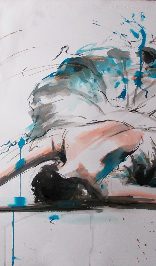 Pause -Ballerina Drawing on Paper-Large Drawing by Antigoni Tziora