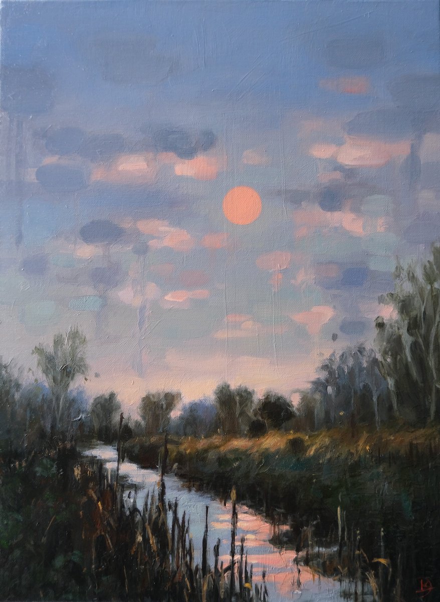Organic Landscape Oil Painting By Kerry Lisa Davies, 12 X 16", The Turning Hour, Original Artwork