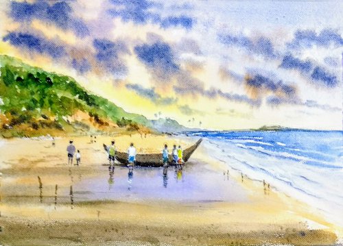 Seascape with  Fishermen - Ordinary people, ordinary lives by Asha Shenoy