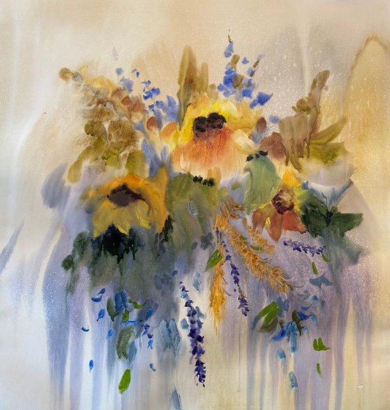 Watercolor “Still life. Flowers of Sun” perfect gift
