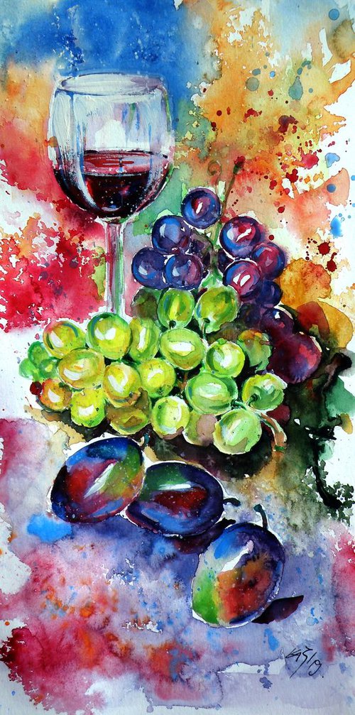 Still life with wine and fruits by Kovács Anna Brigitta
