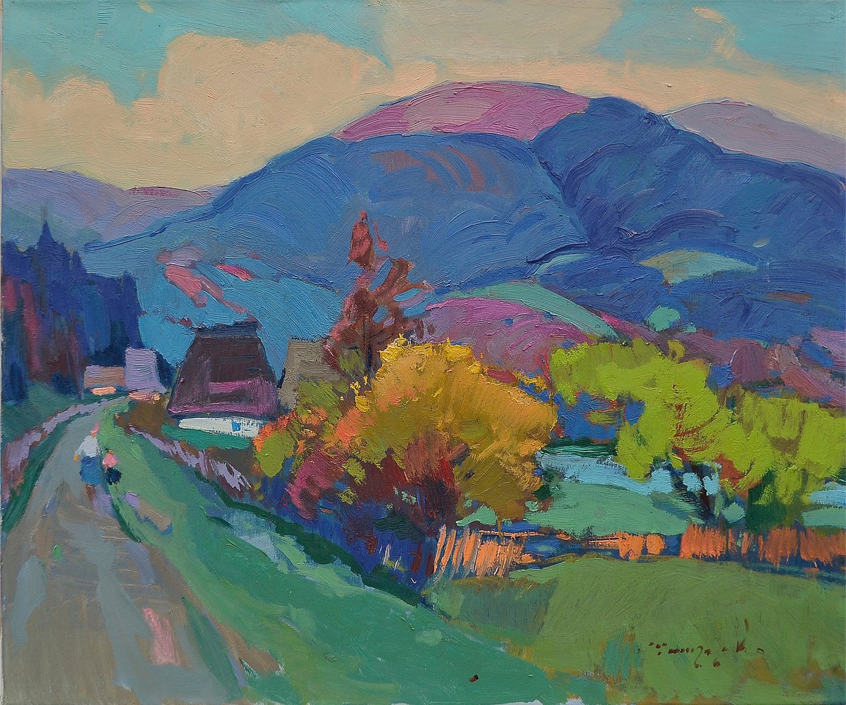 Impressionistic Landscape Oil Painting By Alexander Shandor, 28 X 24, Kolochava Surroundings, Original Artwork