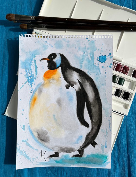 Penguin Watercolor Painting