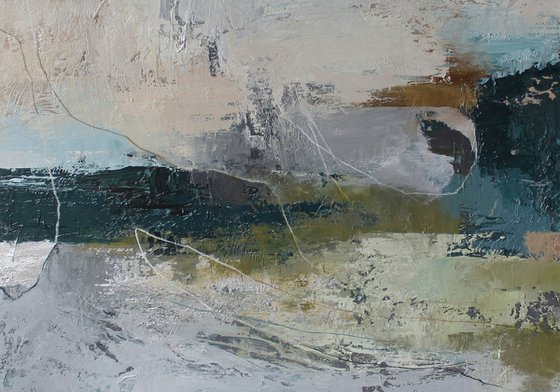 "Fall 5" Gray teal green abstract acrylic art
