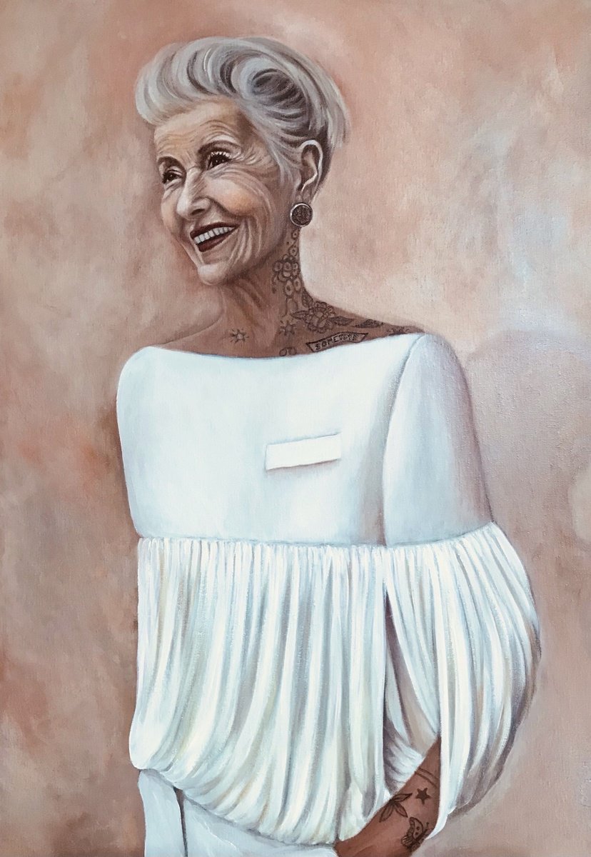 Expressive Portrait Oil Painting By Conny Roels, 28 X 39, Some Time, Original Artwork