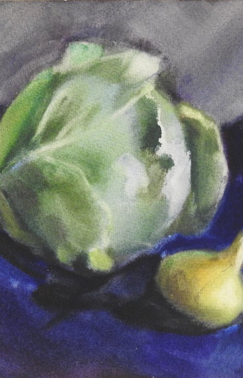 Cabbage and onion. 1984. 24.5х36.5 by Dmitry Byurganovskiy