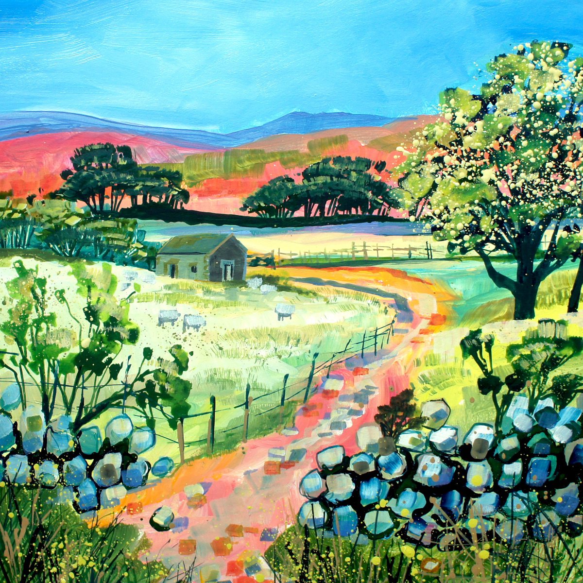 Impressionistic Landscape Acrylic Painting By Julia Rigby, 16 X 16", Stone Barn, Lake District, Original Artwork