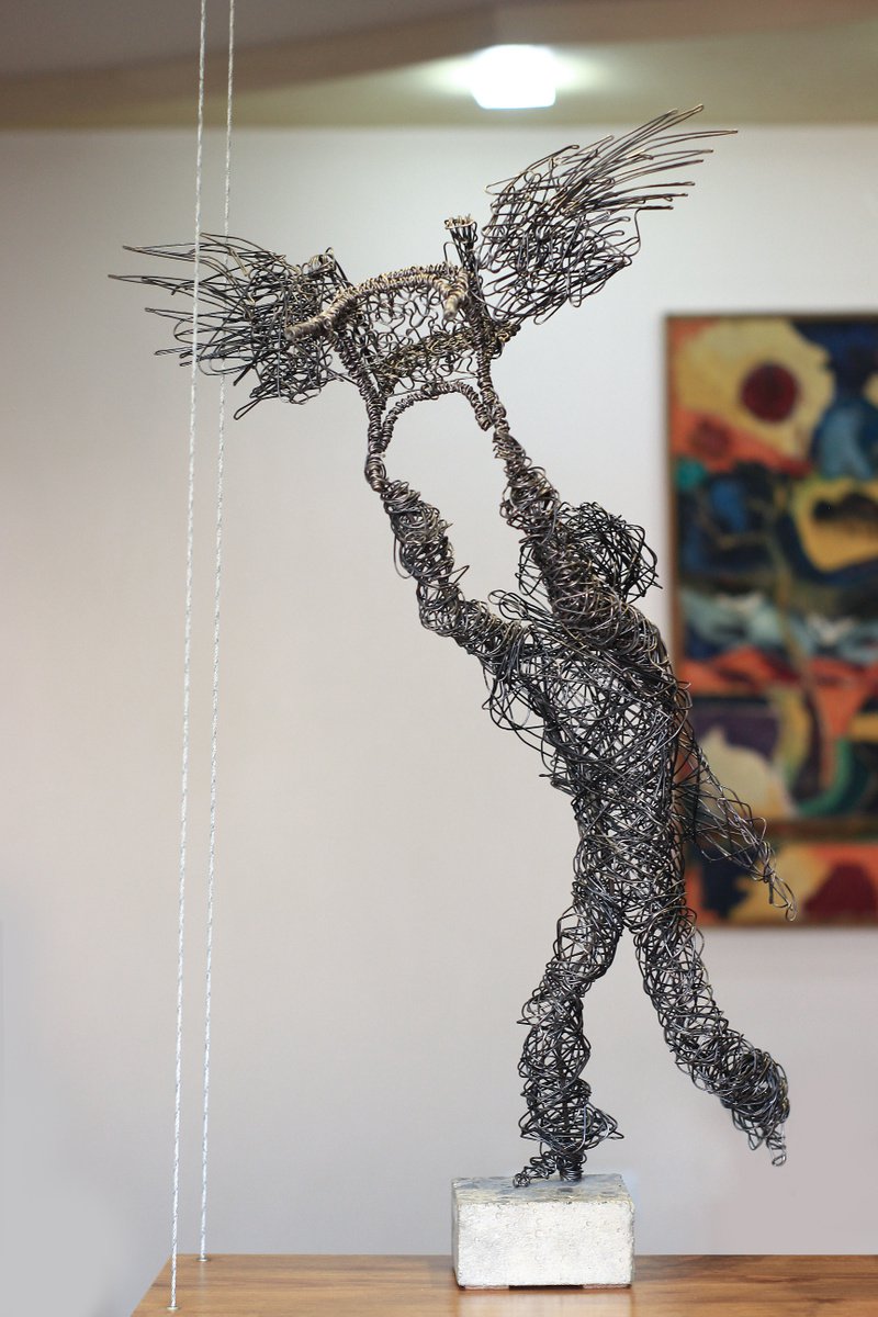 Expressive Portrait Sculpture By Karen Axikyan, 12 X 26", Loss Of A Chair, Original Artwork