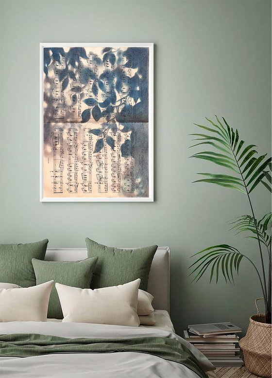 Leaf Silhouette Pastel on Vintage Sheet Music