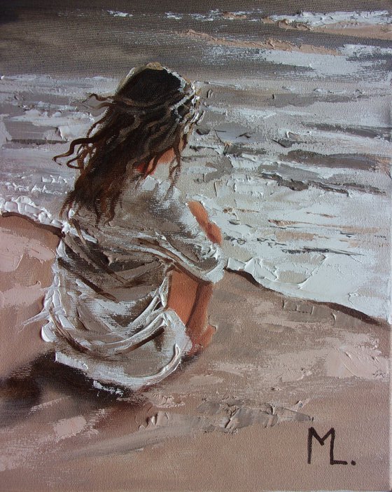 " LOST PLACES ... I " original painting SEA spring palette knife GIFT