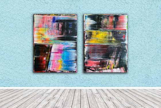 "Bring It In For The Real Thing" - Save As A Series - Original PMS Large Abstract Acrylic Painting Diptych On Canvas - 60" x 40"