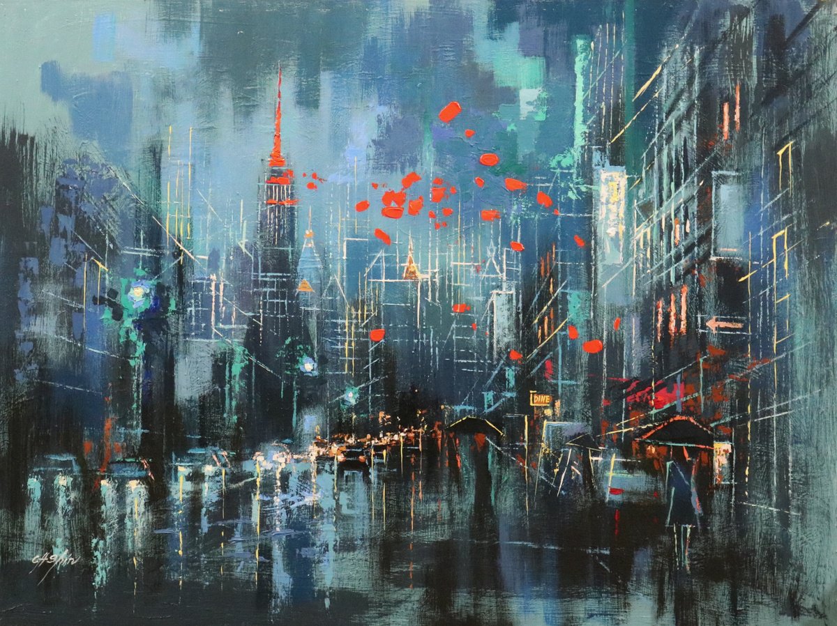 Entering New York City in Blue Rain by Chin H Shin