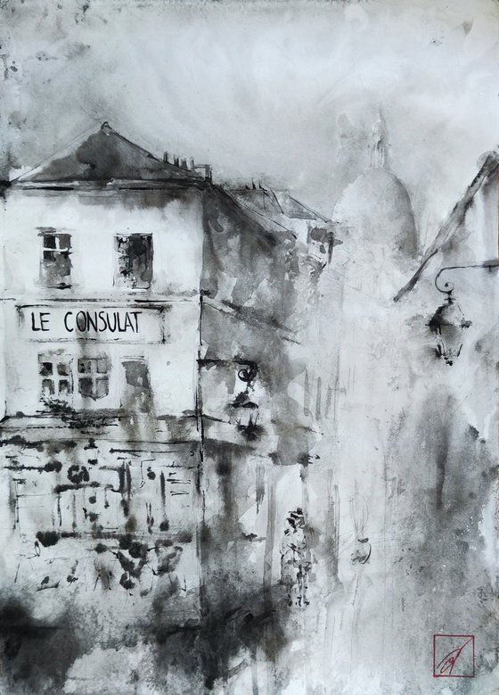 "Le Consulat" - Montmartre Ink Landscape