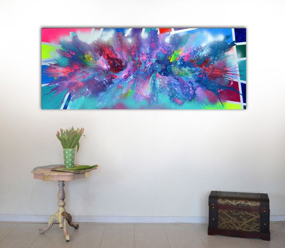 Organic vs. Geometric 3 - 150x60 cm - Big Painting XXXL - Large Abstract, Supersized Painting - Ready to Hang, Hotel Wall Decor