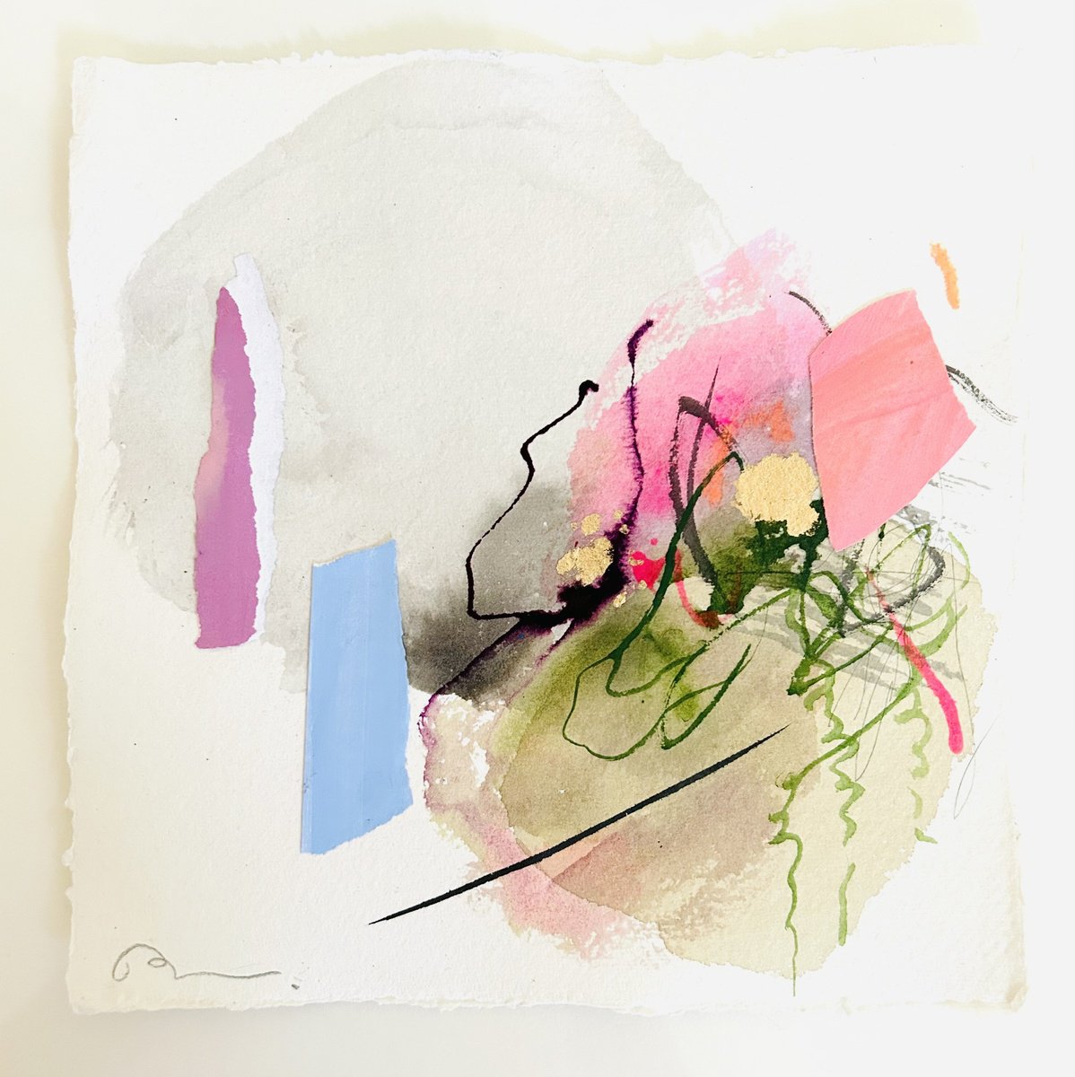 Abstract Collage By Ryoko Minamitani, 8 X 8", Magical Plants Series Mini 4, Original Artwork